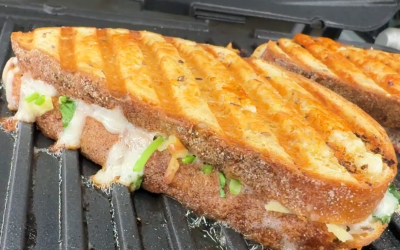 Brie & Apple Cheddar Grilled Cheese with Tomato Soup