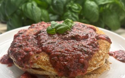 Protein Pancakes w/ Strawberry Basil Simple Syrup